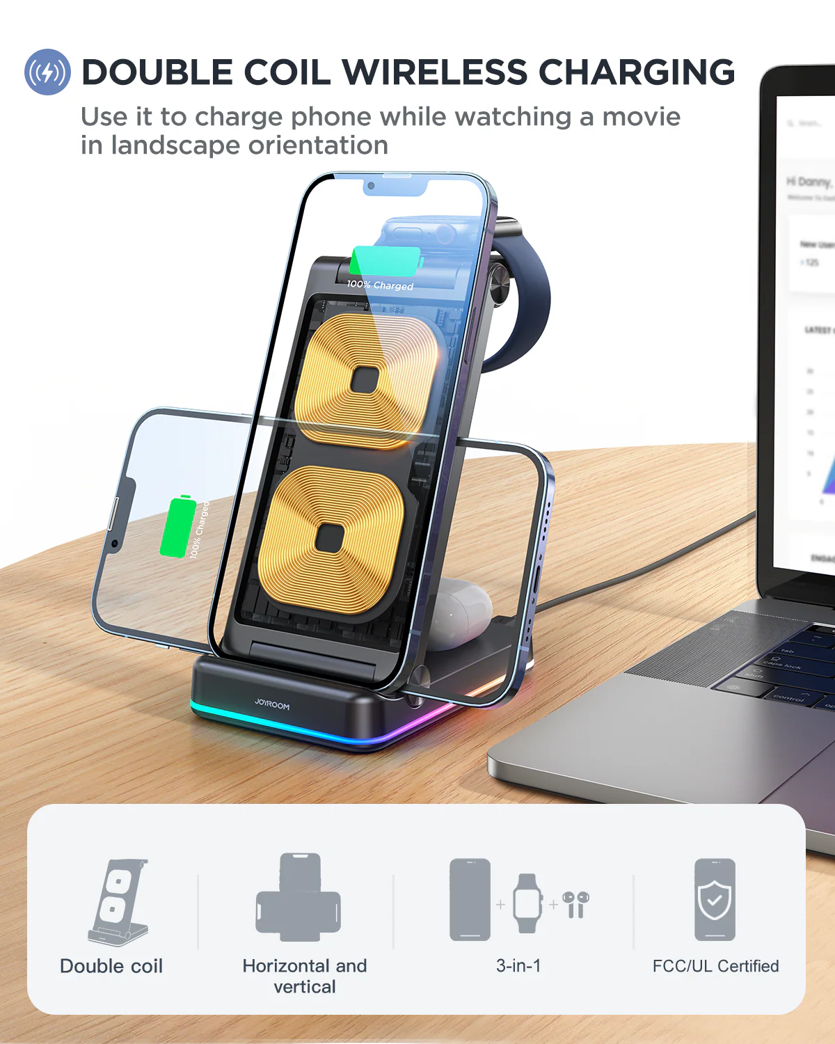 JR-WQN01 3 in 1 Magnetic Charging Station for phone for watch for earphone - Image 4