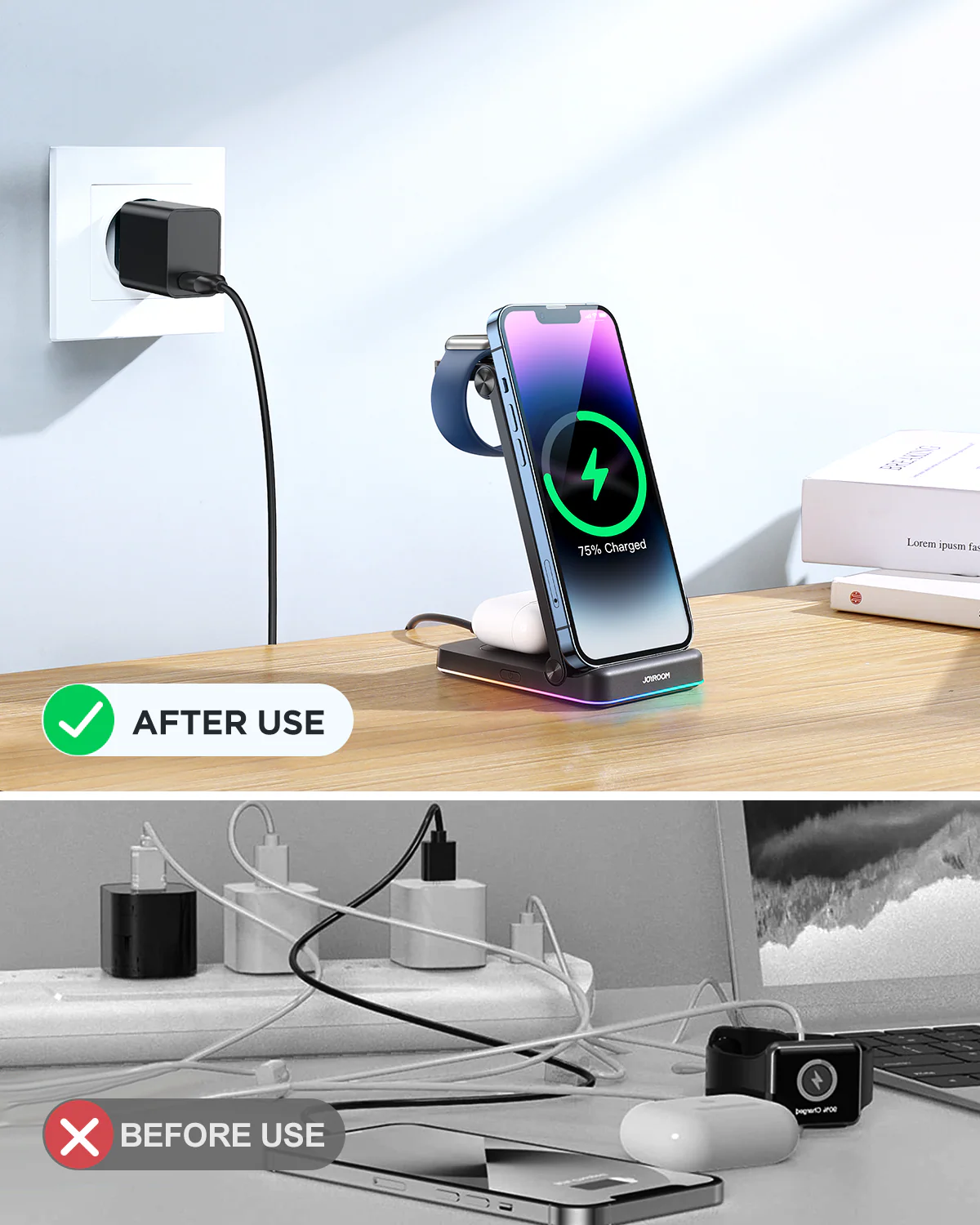 JR-WQN01 3 in 1 Magnetic Charging Station for phone for watch for earphone - Image 5