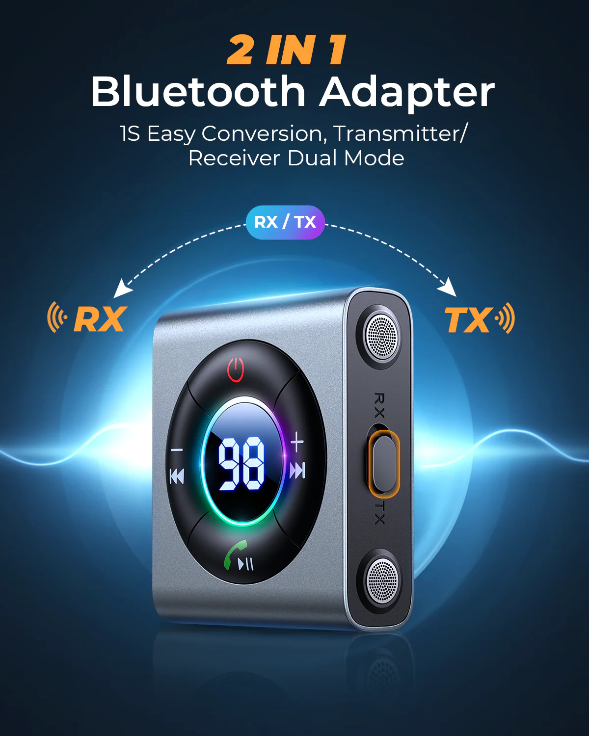 JR-CB2 2-in-1 Wireless Transmitter/Receiver-Dark Gray - Image 2