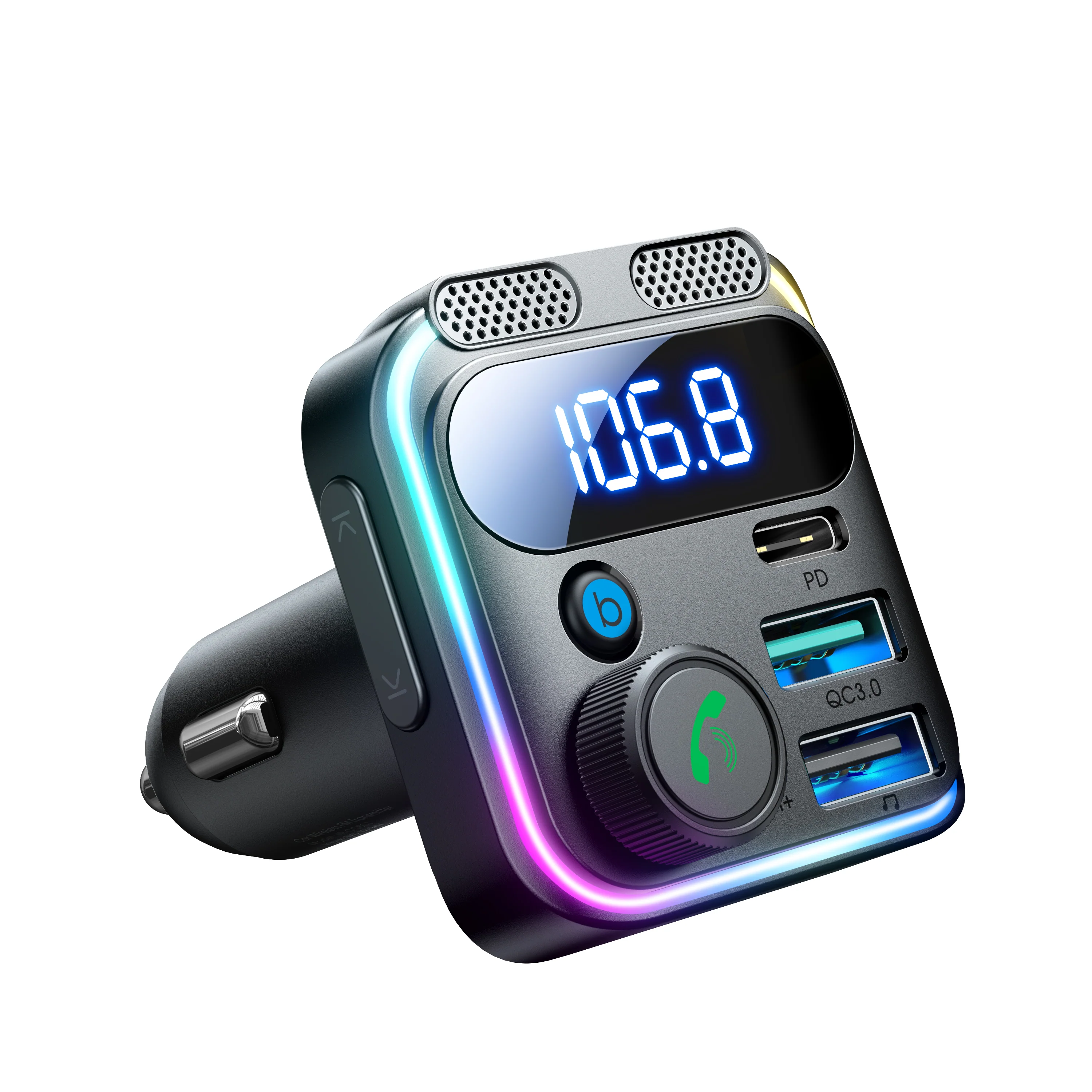 JR-CCB01 48W Dual-Mic Car Wireless FM Transmitter-Black - Image 2