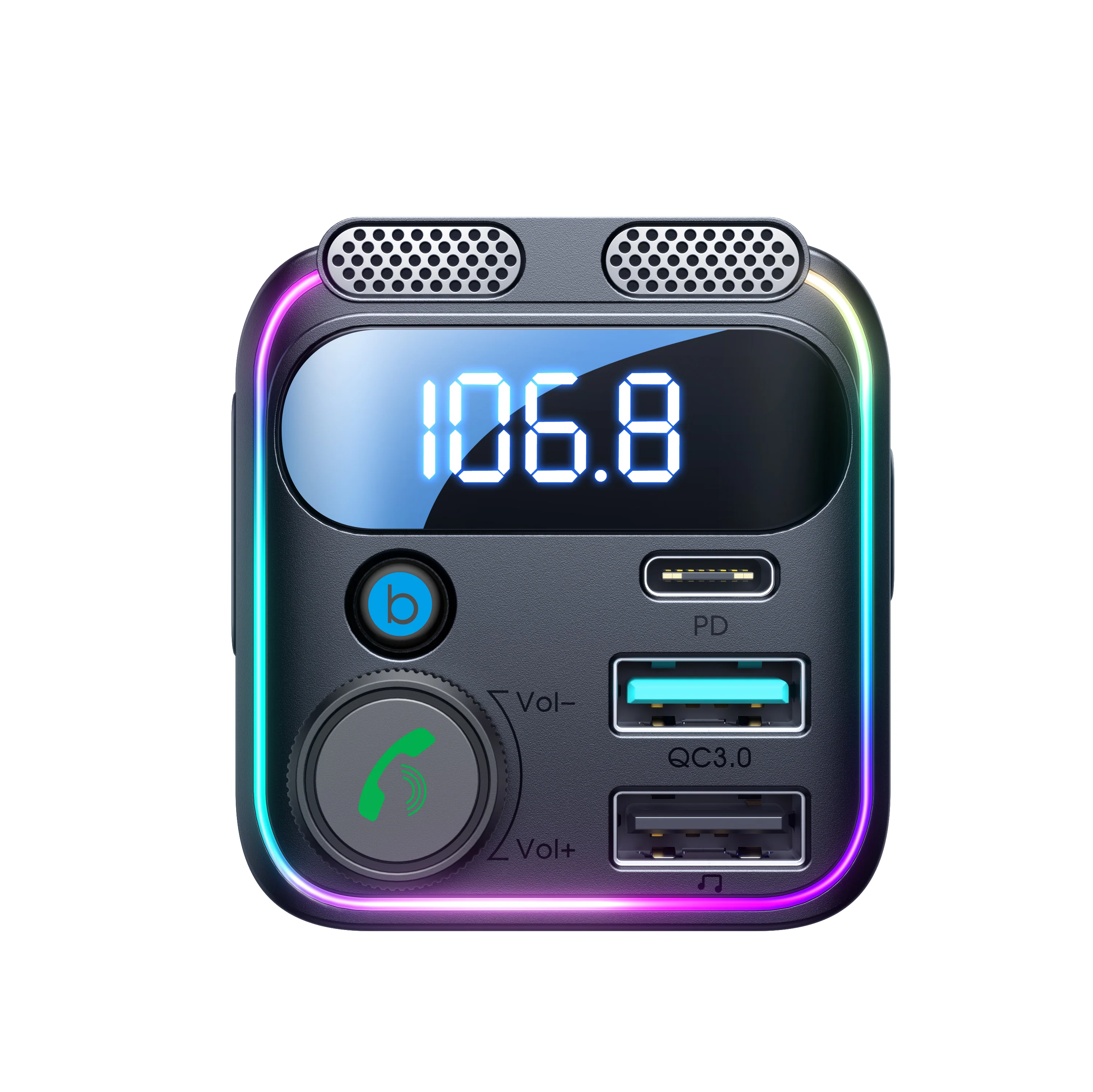JR-CCB01 48W Dual-Mic Car Wireless FM Transmitter-Black - Image 4