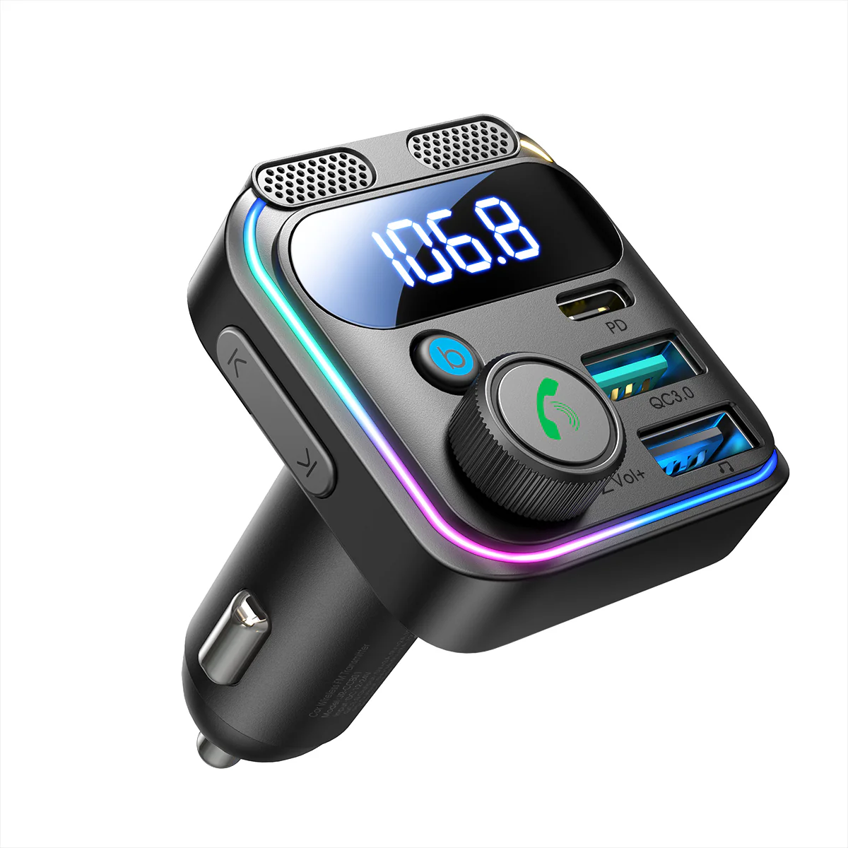 JR-CCB01 48W Dual-Mic Car Wireless FM Transmitter-Black - Image 5