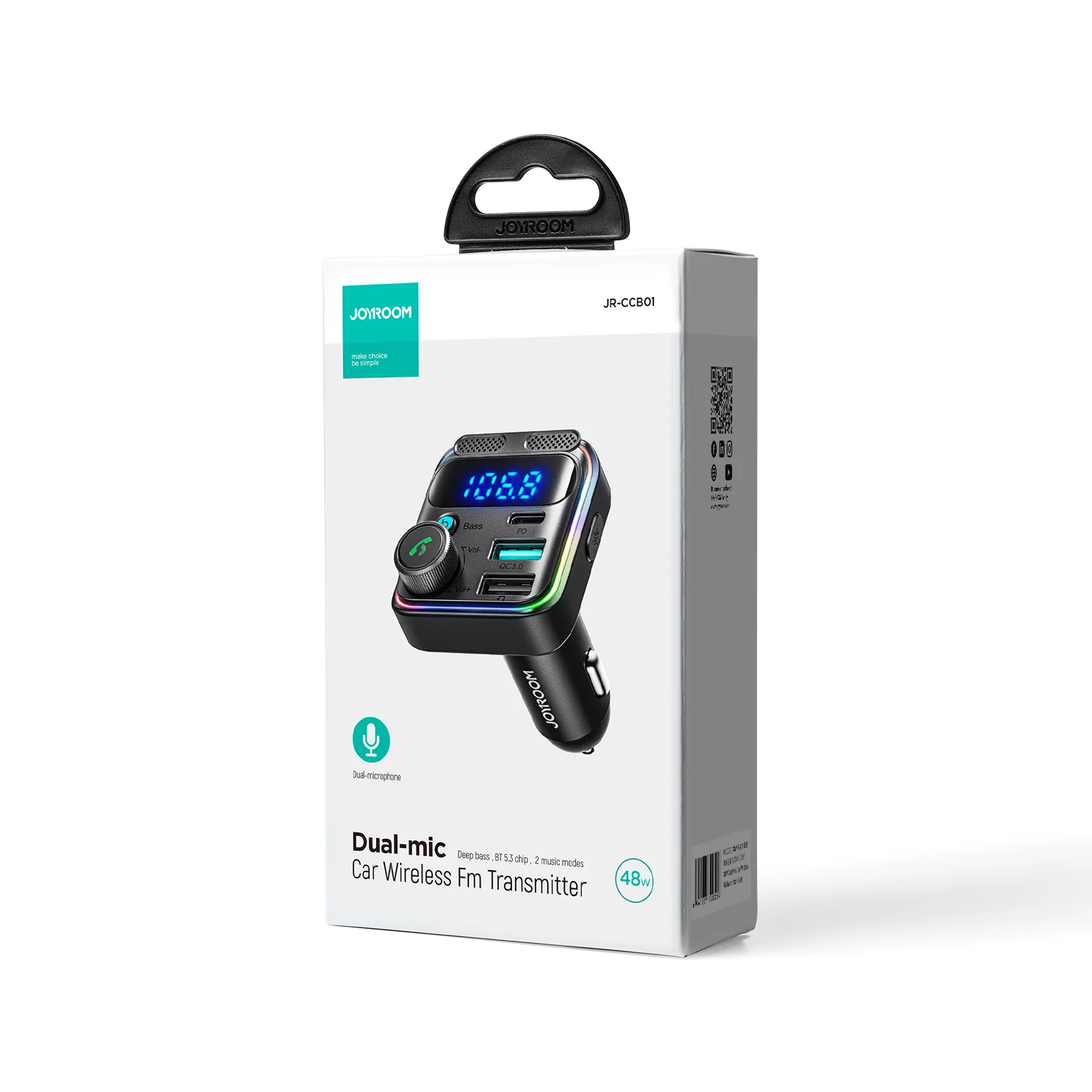 JR-CCB01 48W Dual-Mic Car Wireless FM Transmitter-Black - Image 6