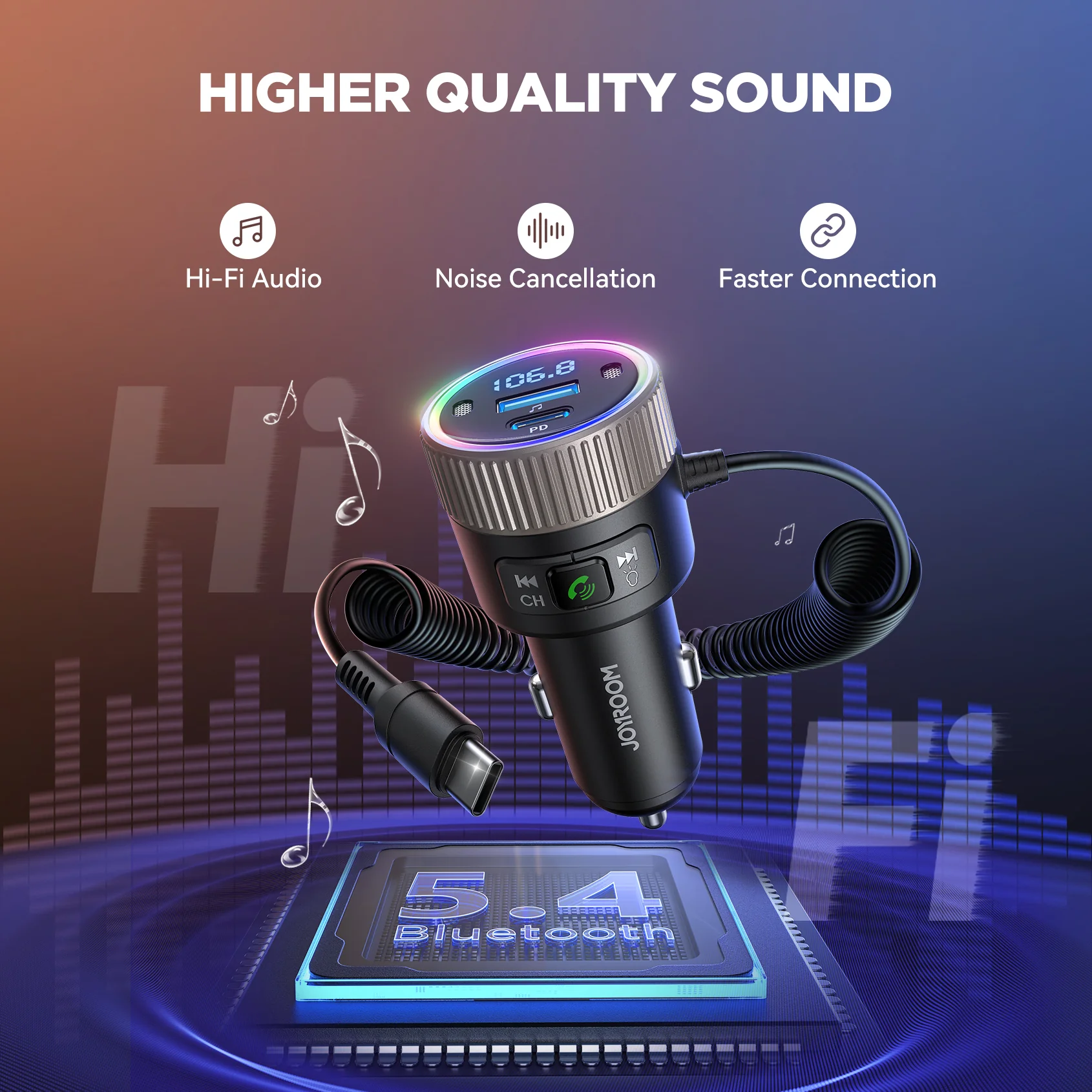 JR-CCB02 60W Car Wireless FM Transmitter-Black - Image 3