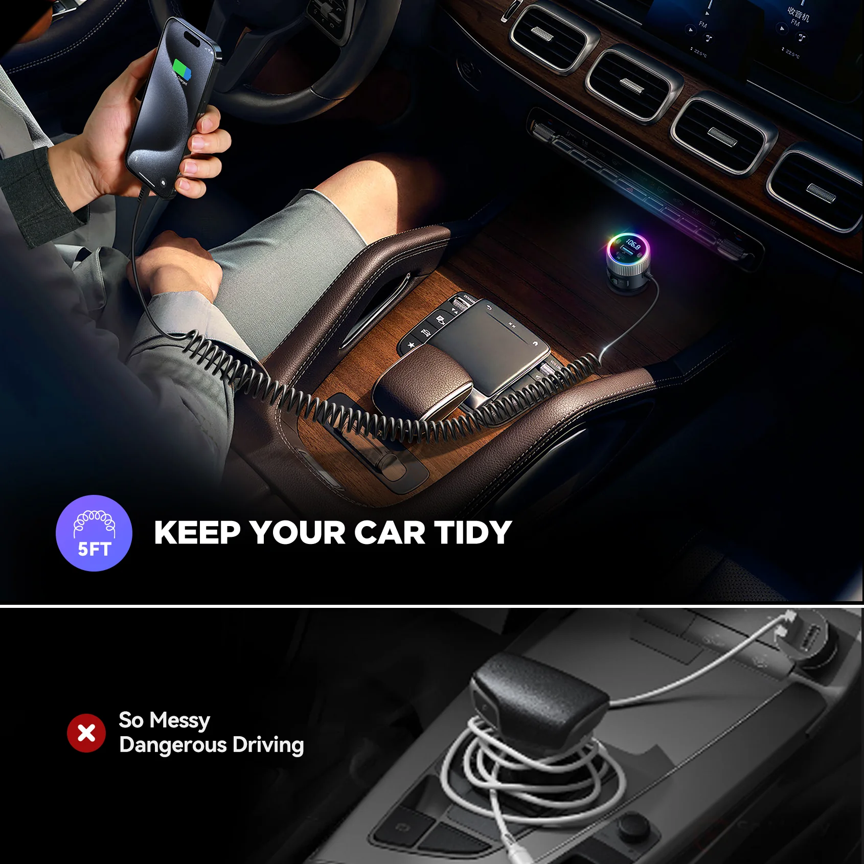 JR-CCB02 60W Car Wireless FM Transmitter-Black - Image 6