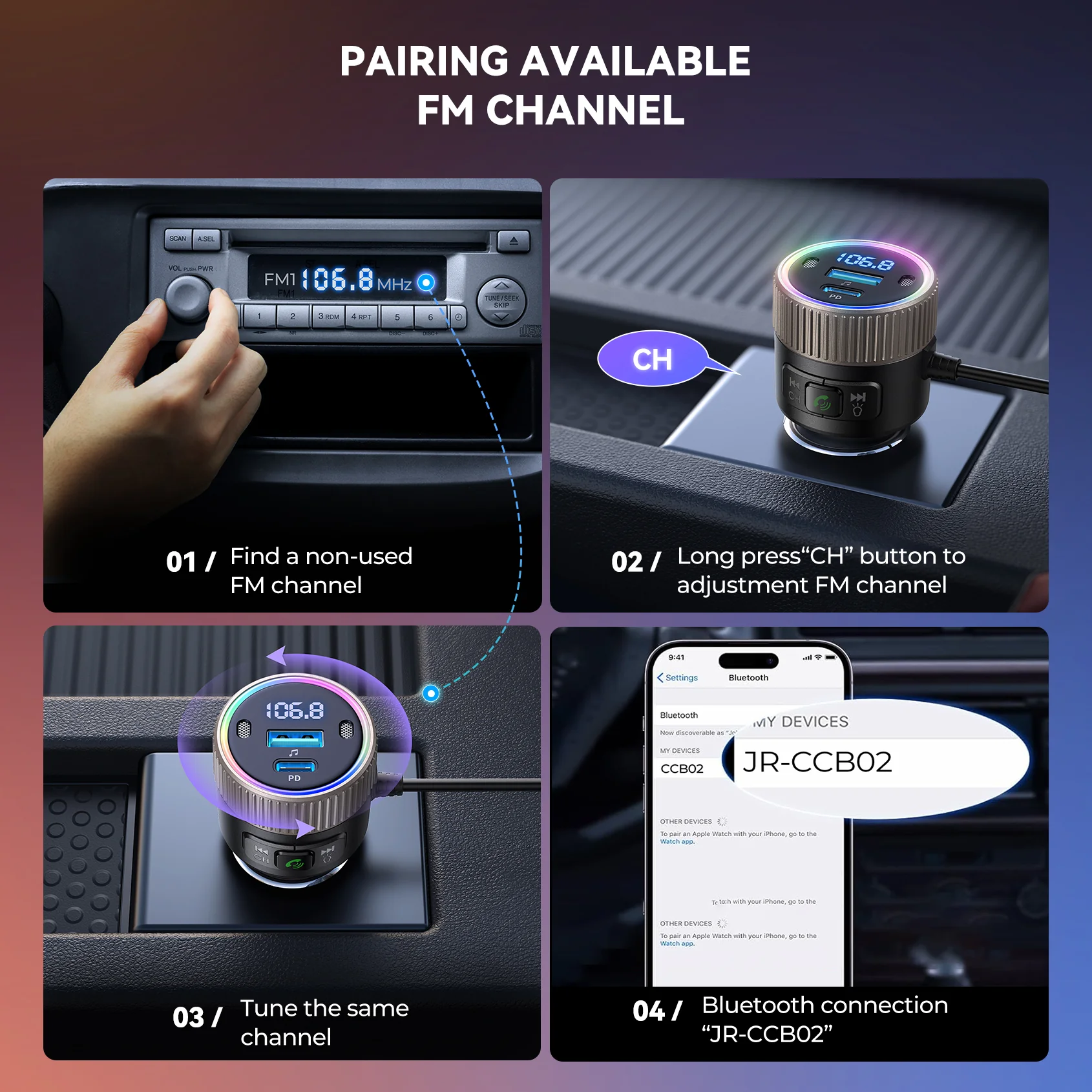JR-CCB02 60W Car Wireless FM Transmitter-Black - Image 7