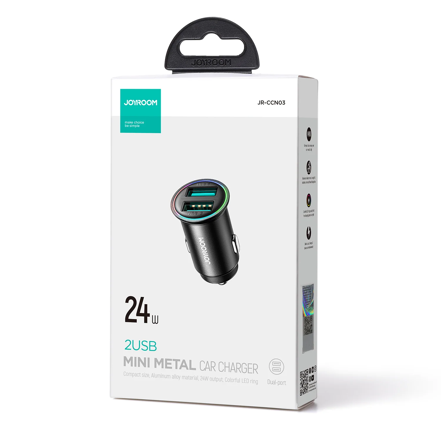 JR-CCN03 2USB 24W 2USB mini Metal Car Charger - Image 5