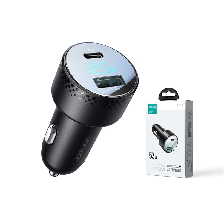 JR-CCD01 53W Dual-Port (A+C) Digital Display Car Charger-Black - Image 3