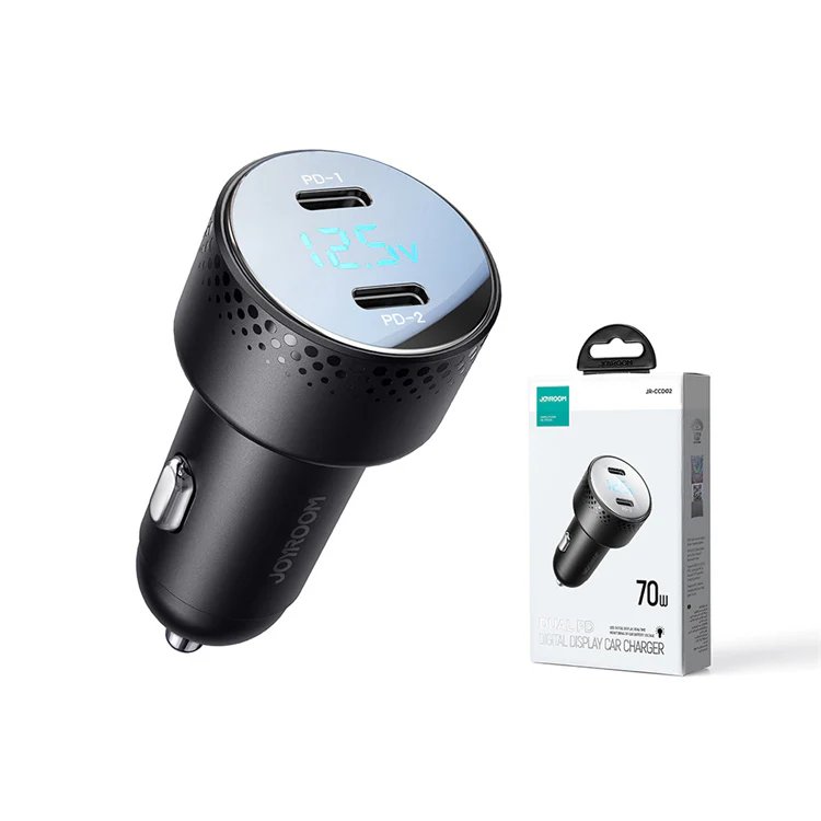 JR-CCD02 70WDual-Port (PD*2) Digital Display Car Charger-Black - Image 2