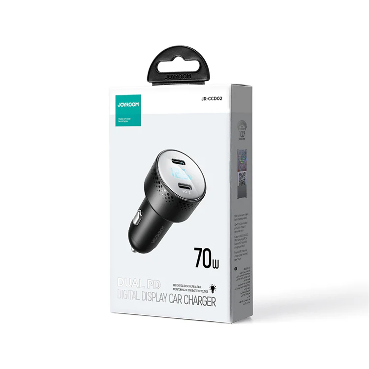JR-CCD02 70WDual-Port (PD*2) Digital Display Car Charger-Black - Image 4