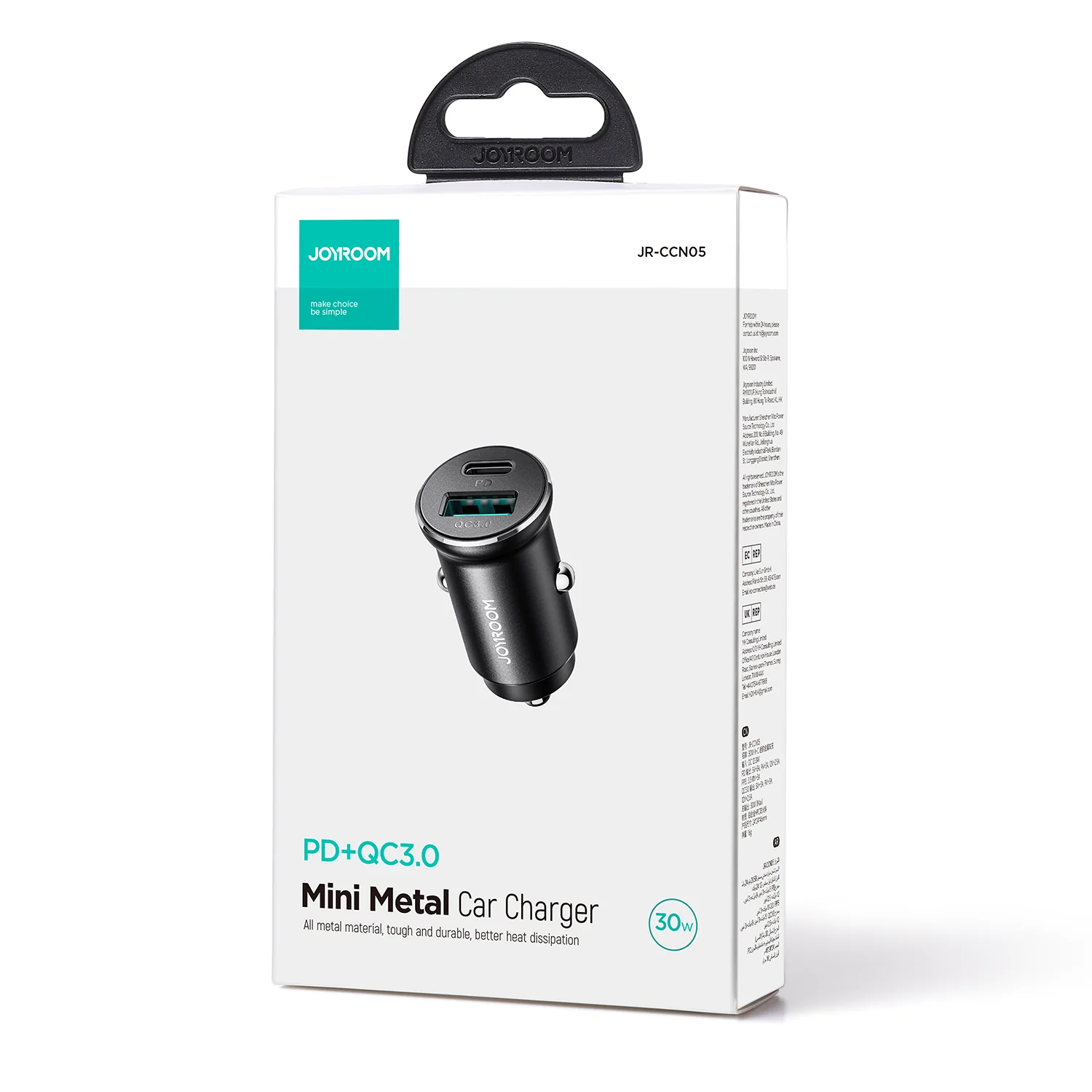 JR-CCN05 30W QC3.0+PD mini Metal Car Charger - Image 6