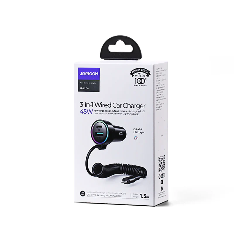 JR-CL07/JR-CL08 3-in-1 Wired Car Charger(Type-C/Lightning) - Image 3