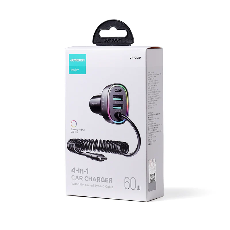 JR-CL19/JR-CL20 4-in-1 60W Wired Car Charger(Type-C/Lightning) - Image 5