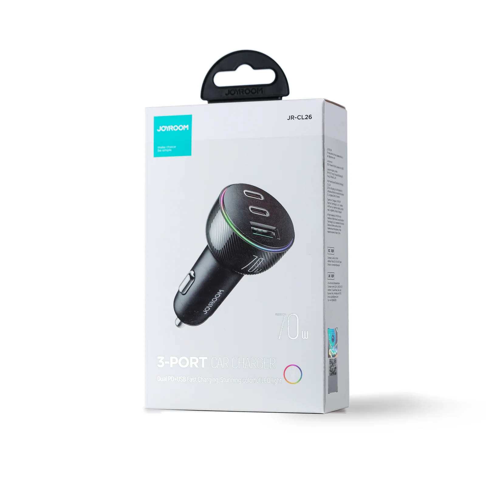 JR-CL26 70W Car Charger 2PD+1USB Car Charger-Black - Image 6