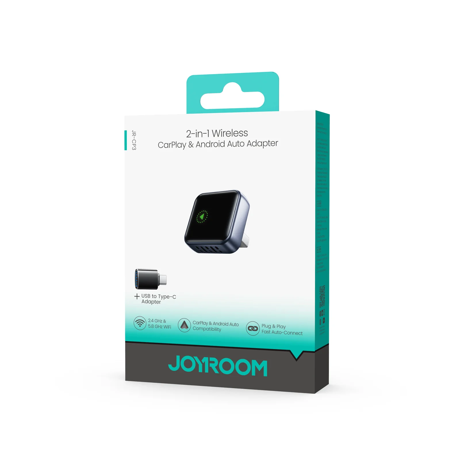JR-CP3 Carplay/Android Auto 2-in-1 Wireless Adapter Black - Image 3