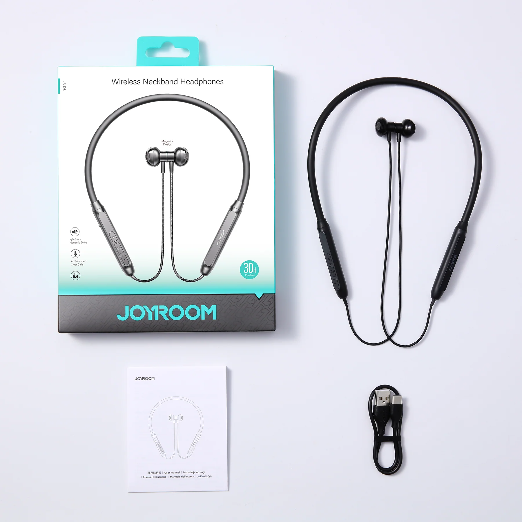 JR-D8 Wireless Neckband Headphones-Black/White - Image 3