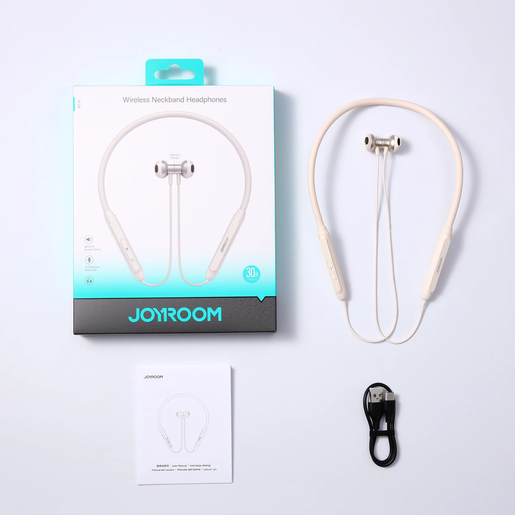 JR-D8 Wireless Neckband Headphones-Black/White - Image 4