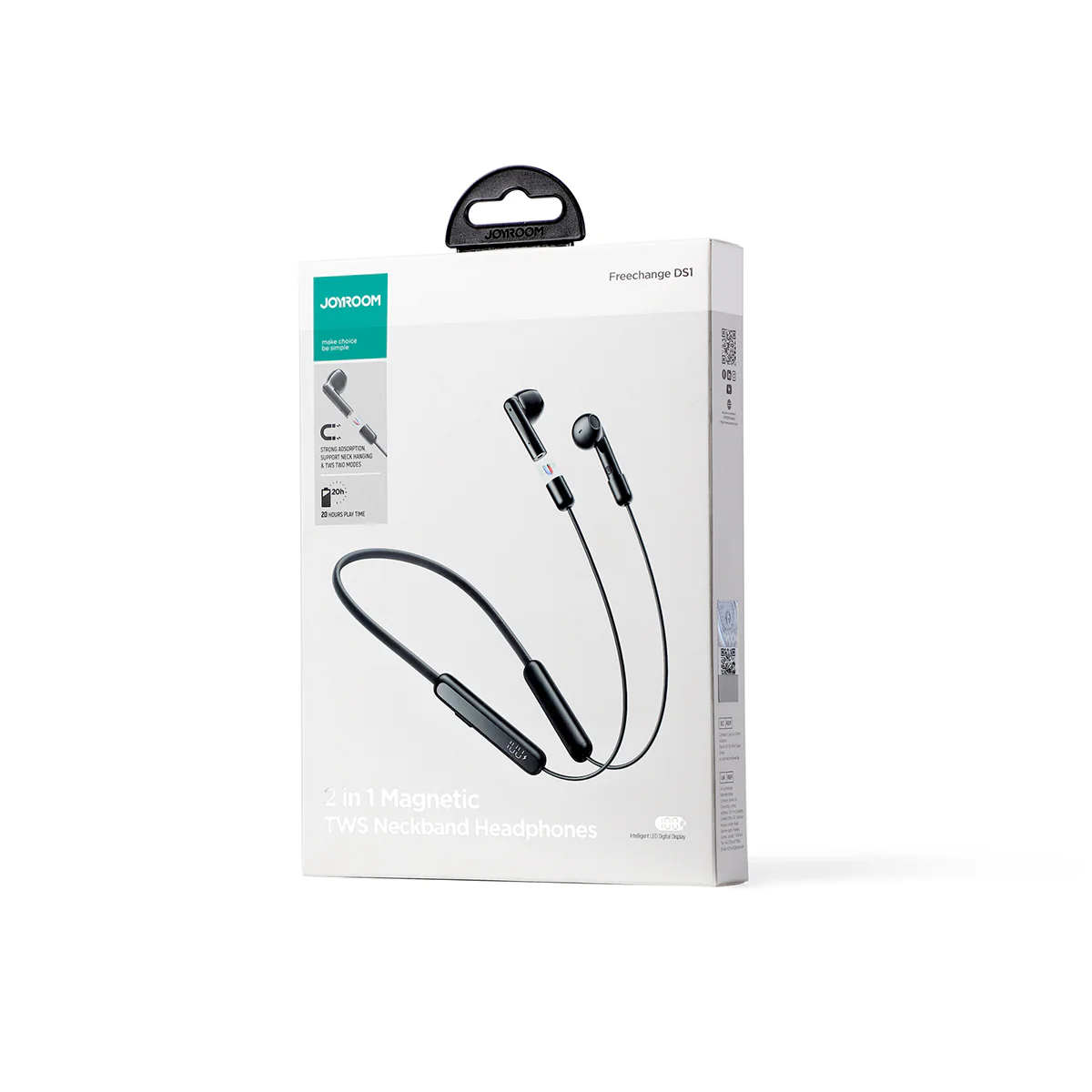 JR-DS1 Magnetic True Wireless Neckband Headphones-Black - Image 4