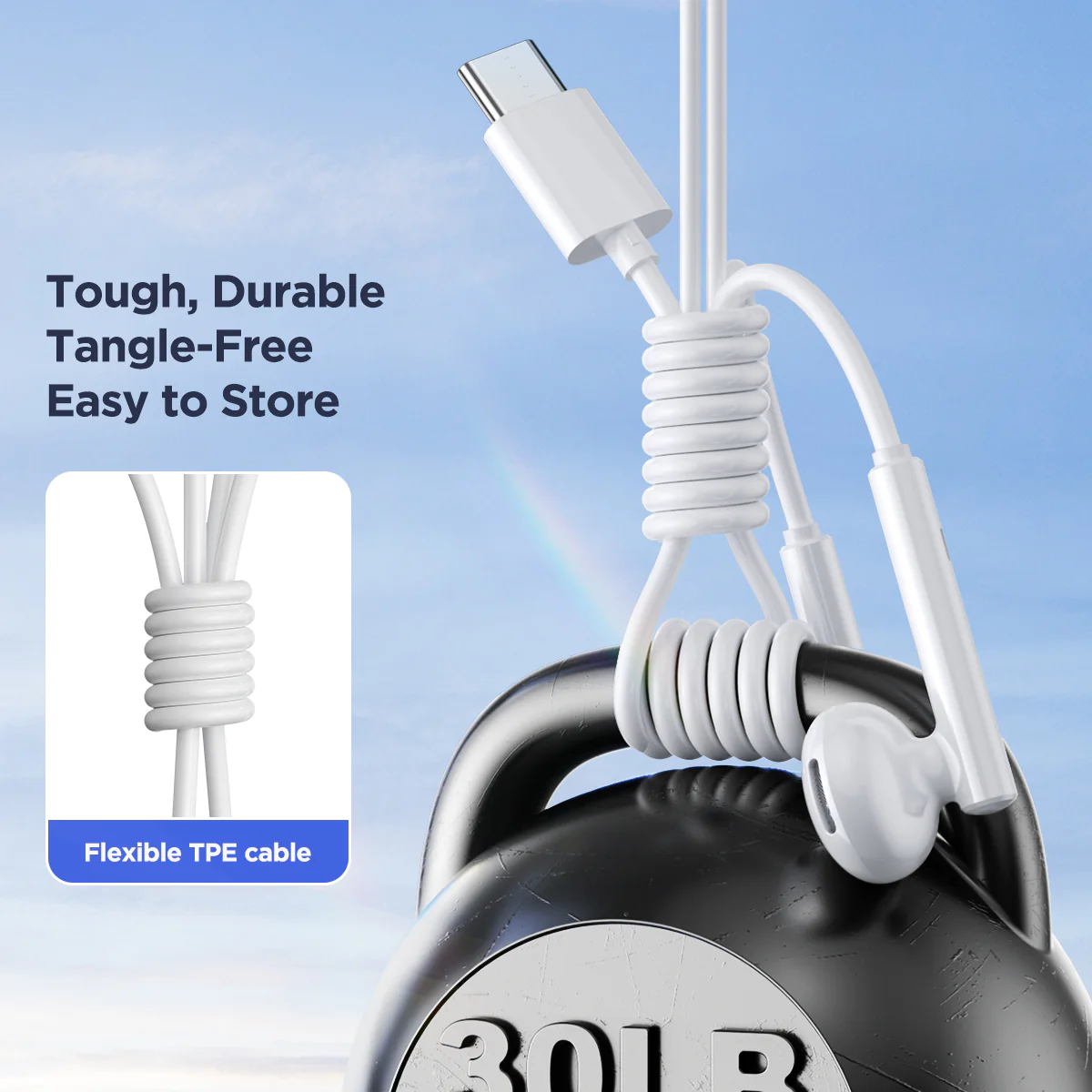 JR-EC05 TYPE-C Series Half In-Ear Wired Earphones-White - Image 3