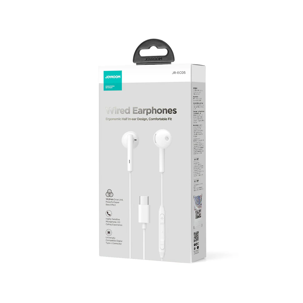 JR-EC05 TYPE-C Series Half In-Ear Wired Earphones-White - Image 5