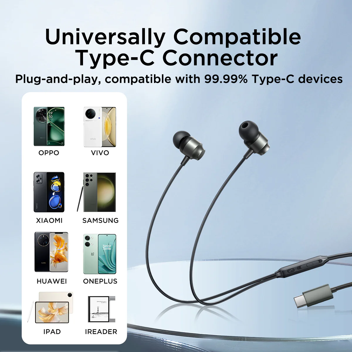 JR-EC06 TYPE-C Series In-Ear Metal Wired Earbuds Silver/Gray - Image 8