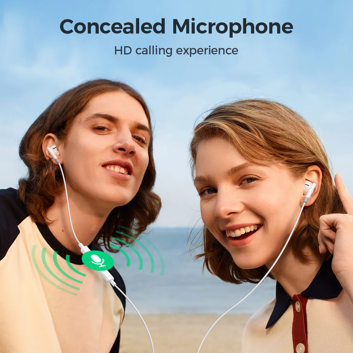 JR-EW01 3.5MM Wired Series Half In-Ear Wired Earphones white/black - Image 5