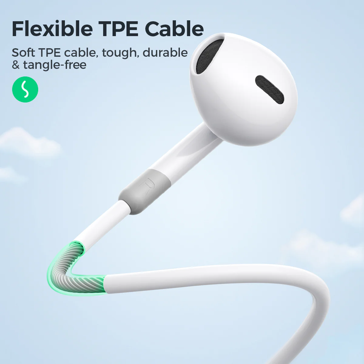 JR-EW01 3.5MM Wired Series Half In-Ear Wired Earphones white/black - Image 8