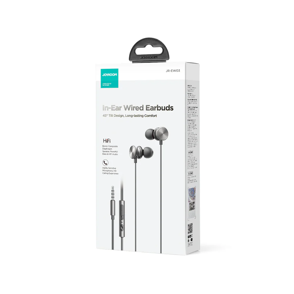 JR-EW03 3.5MM Wired Series In-Ear Metal Wired Earbuds Silver/Gray - Image 10