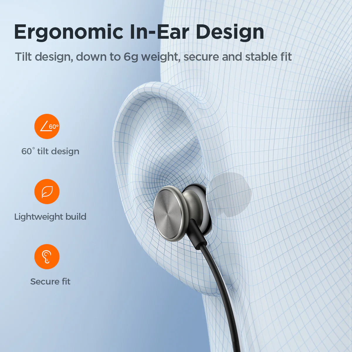 JR-EW03 3.5MM Wired Series In-Ear Metal Wired Earbuds Silver/Gray - Image 3