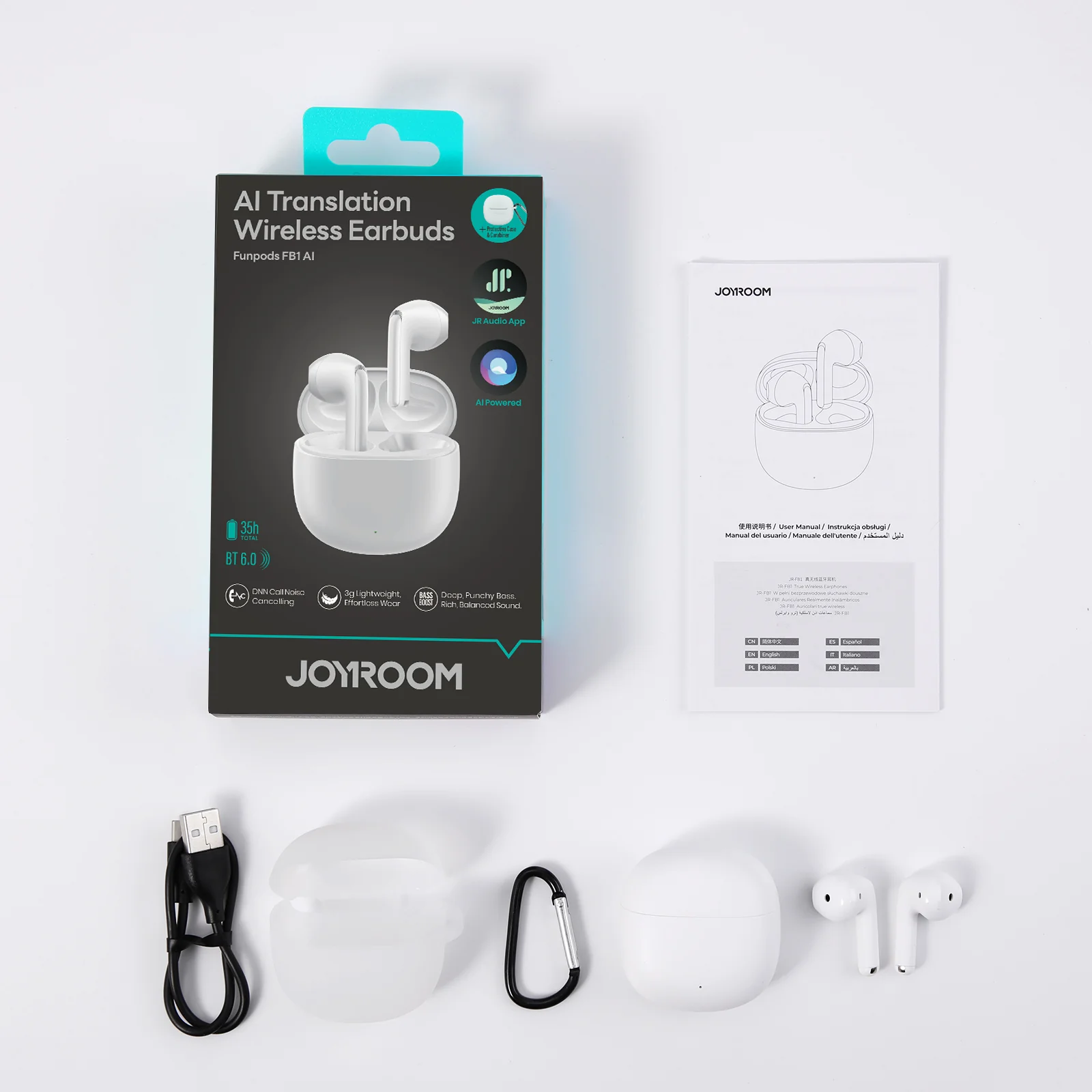 JR-FB1 True Wireless earphones-White  (AI Version) - Image 3