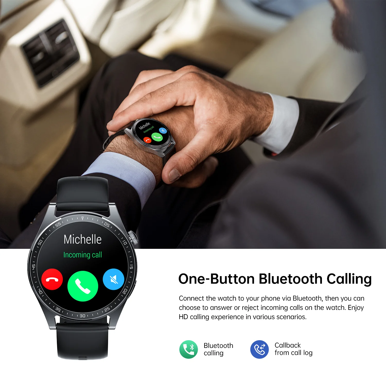 JR-FC2  Classic Waterproof IP68 Classic Series Smart Watch (Make/Answer Call) With Leather Straps - Image 8