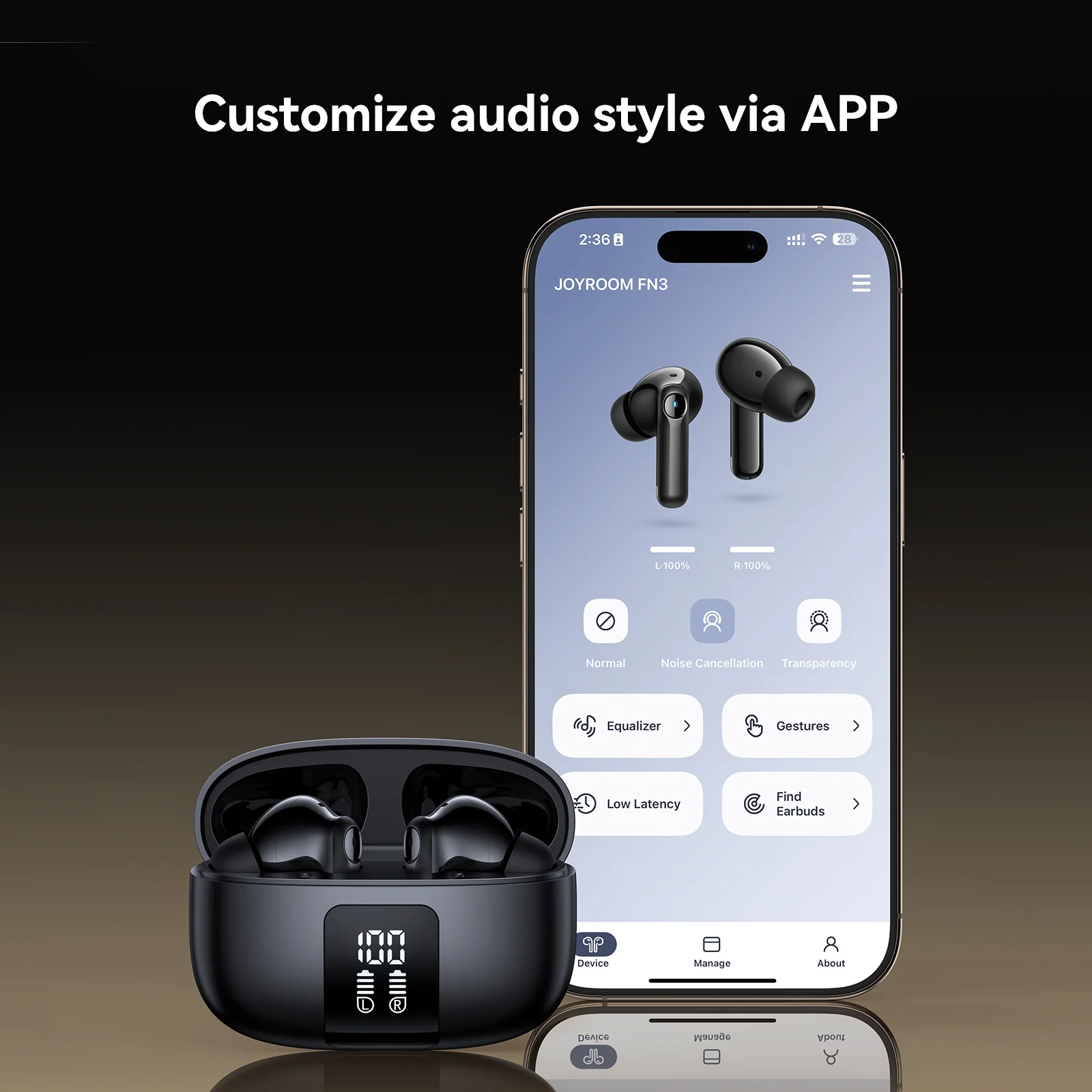 JR-FN3 ANC+ENC True Wireless Bluetooth Earphones Black - Image 4