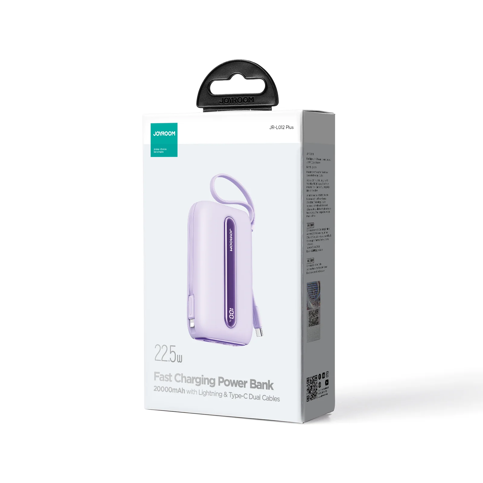 JR-L012 Plus Colorful Series 22.5W mini Power Bank with Dual Cables 20000mAh - Image 8