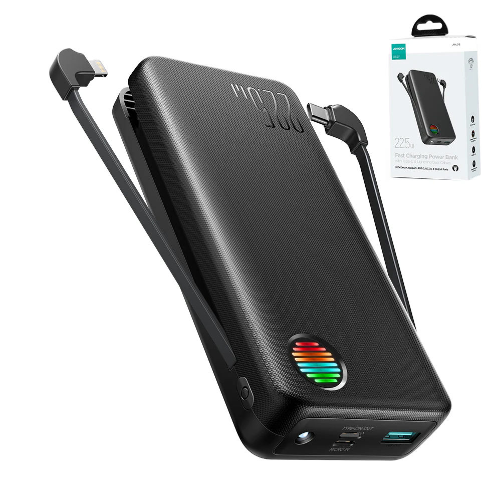 JR-L015 22.5W Power Bank with Dual Cables 10000mAh/20000mAh-Black - Image 5