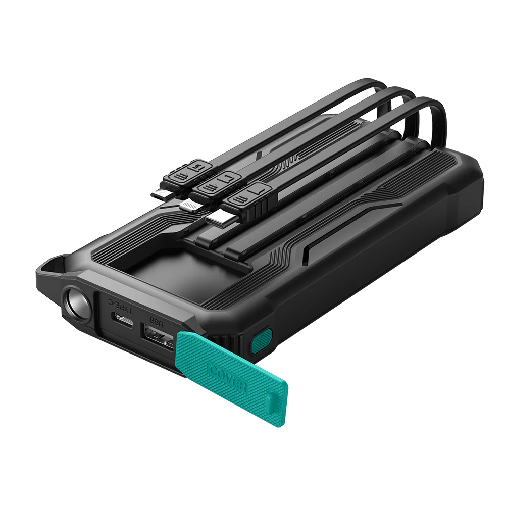 JR-L016 2.4A Power Bank with Built in 3in1 Cables 10000mAh-Black - Image 5