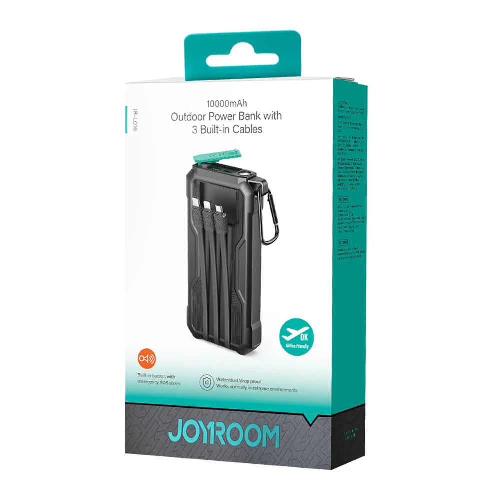 JR-L016 2.4A Power Bank with Built in 3in1 Cables 10000mAh-Black - Image 6