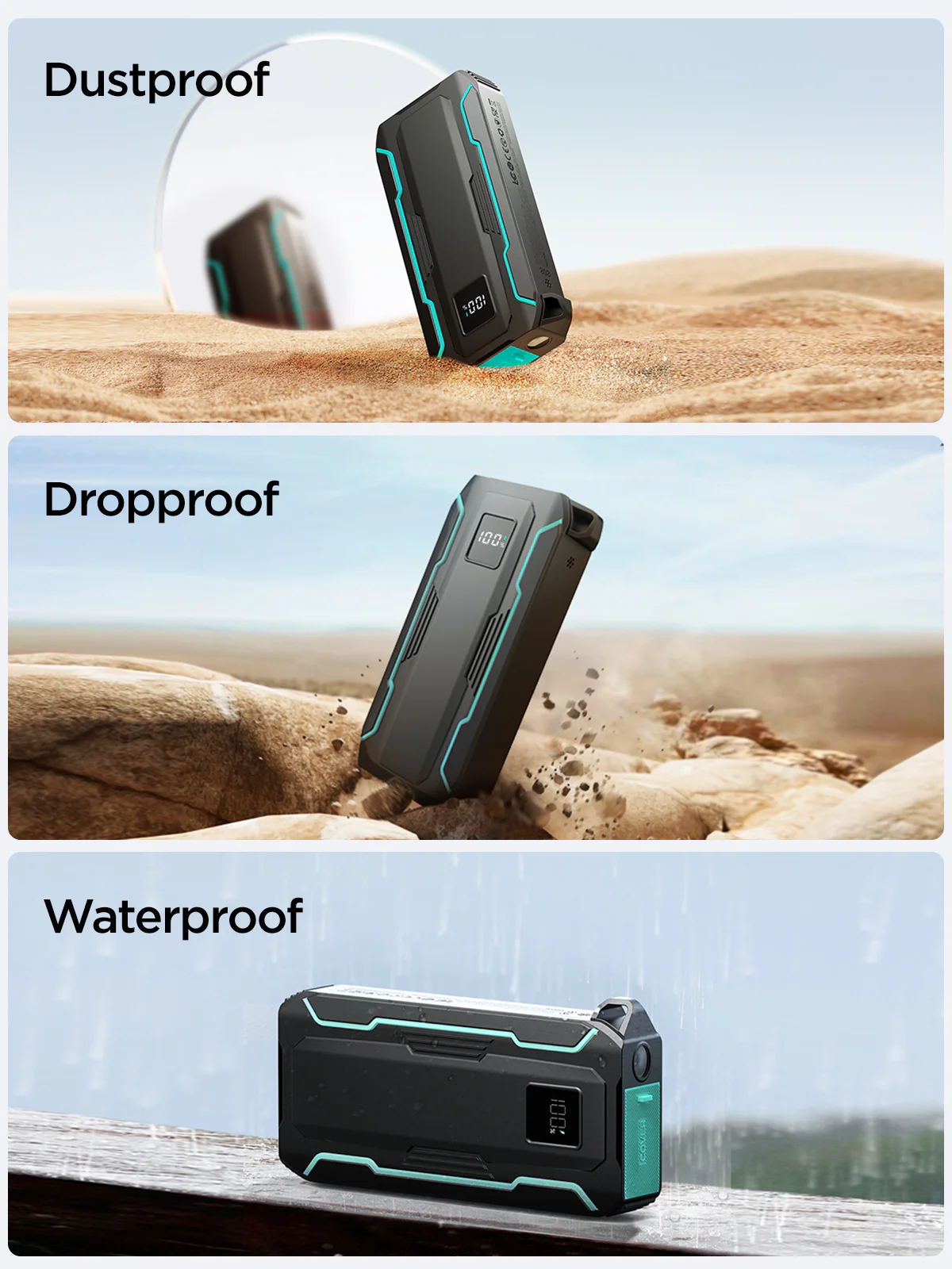 JR-L017 22.5W Power Bank with Built in 2in1 Cables with SOS light 10000mAh-Black - Image 4