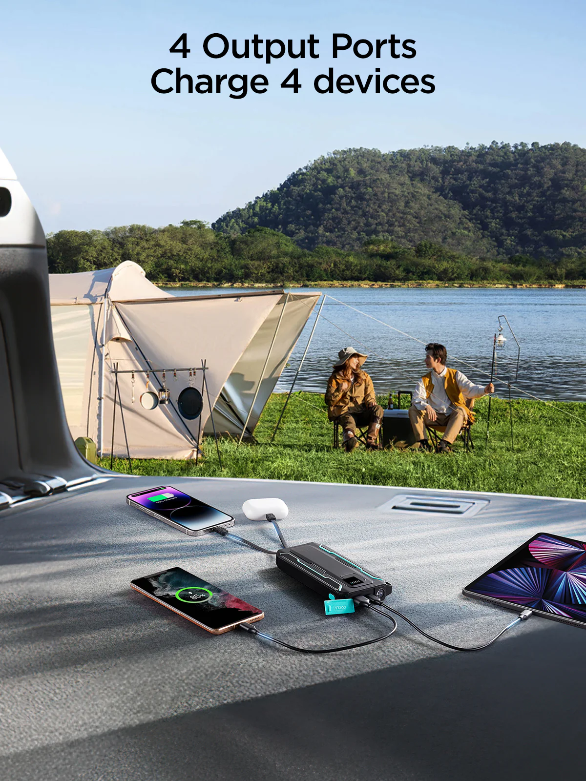 JR-L017 22.5W Power Bank with Built in 2in1 Cables with SOS light 10000mAh-Black - Image 8