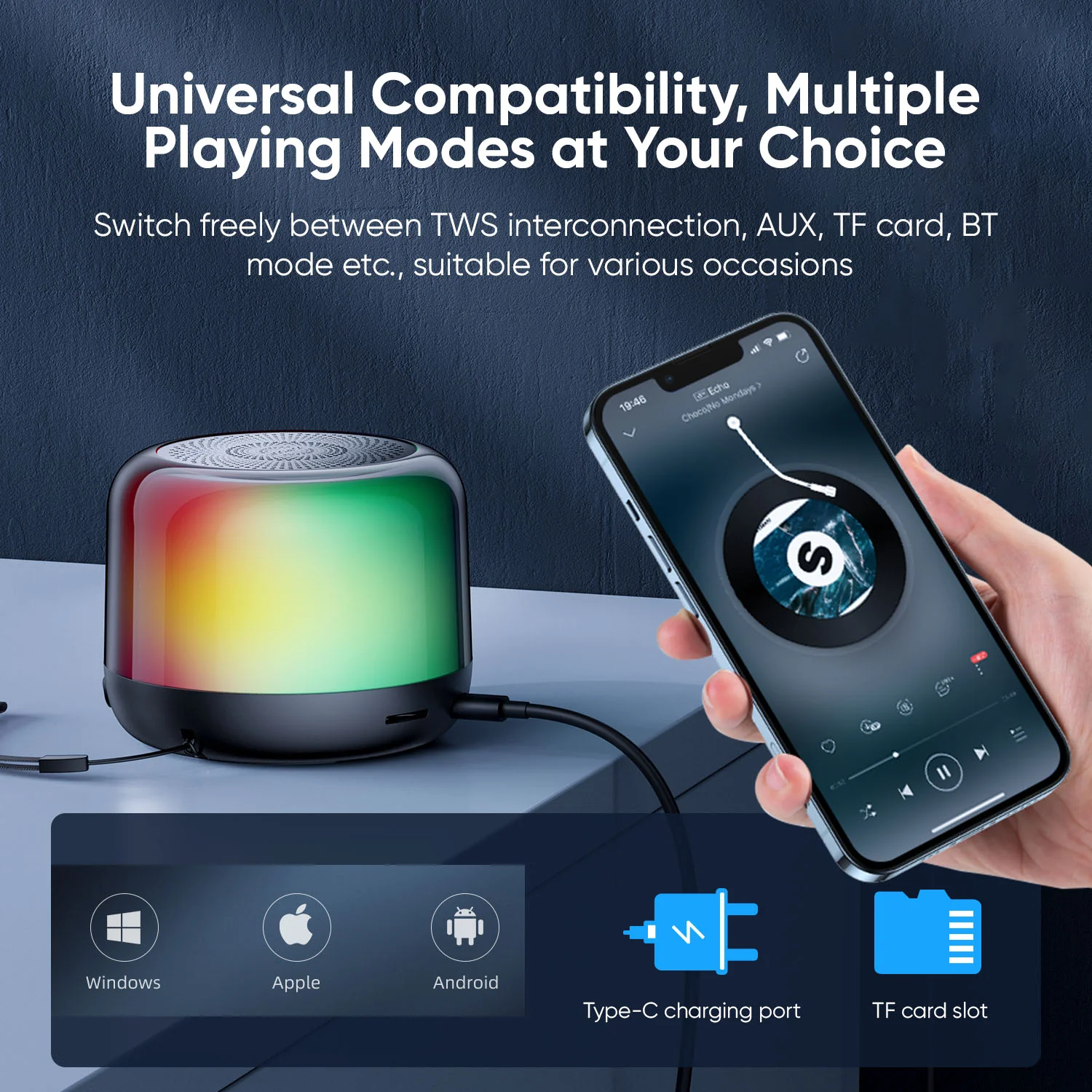 JR-ML03 Transparent Bluetooth Wireless Speaker with Light - Image 4