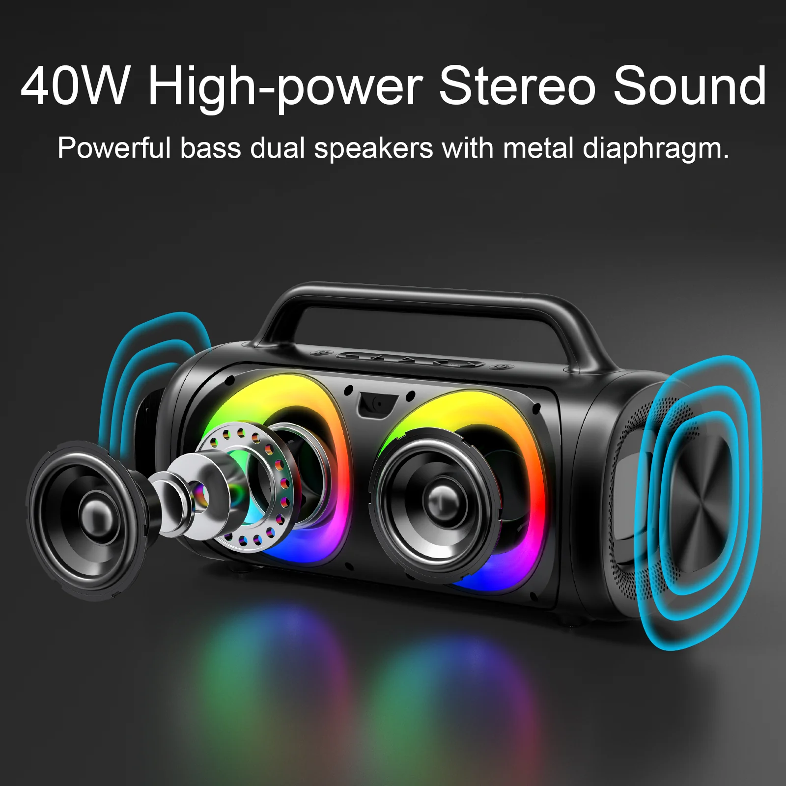 JR-MW02 40W Bluetooth Wireless Speaker with RGB lights - Image 3
