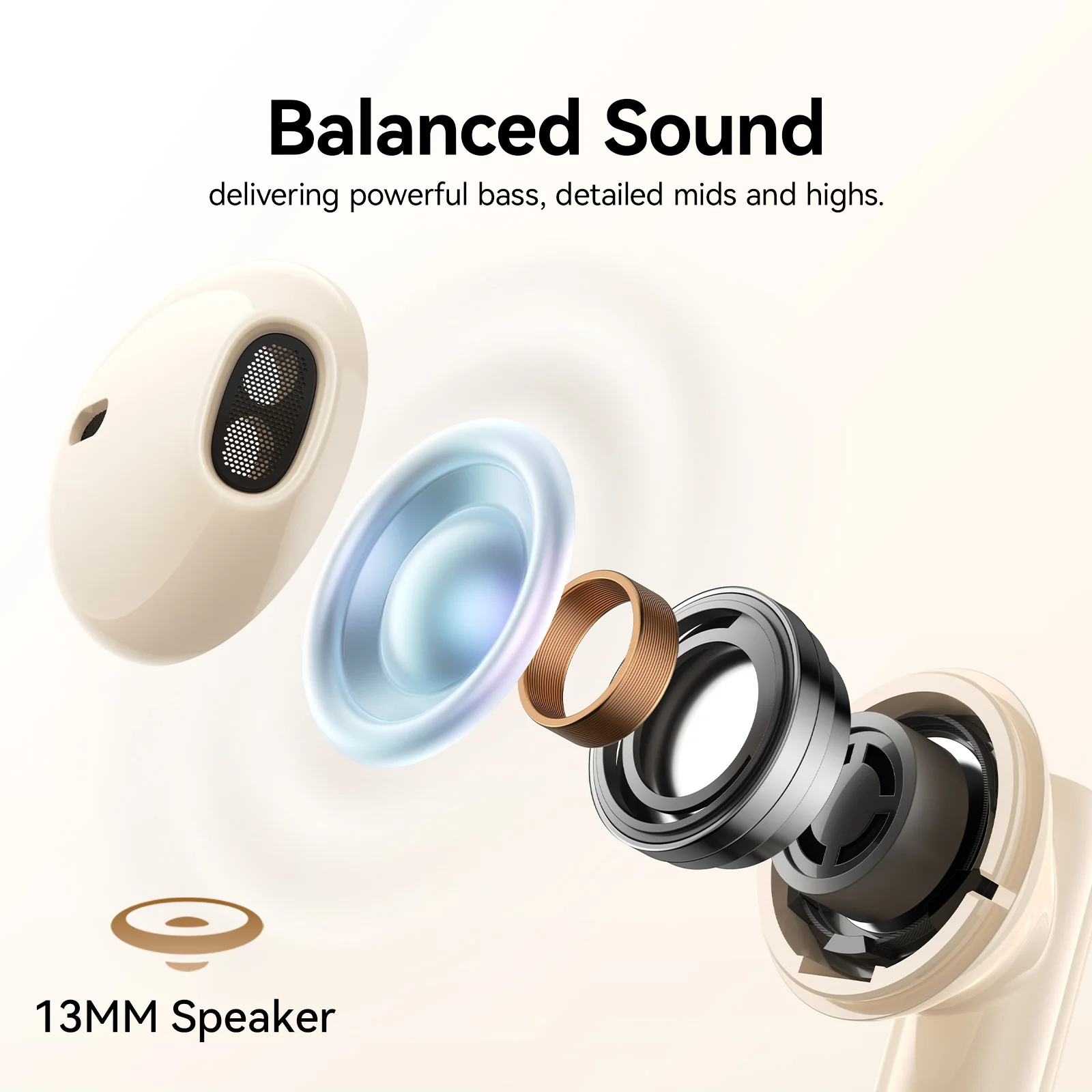 JR-PB3 True Wireless Bluetooth Earphones Beige - Image 3