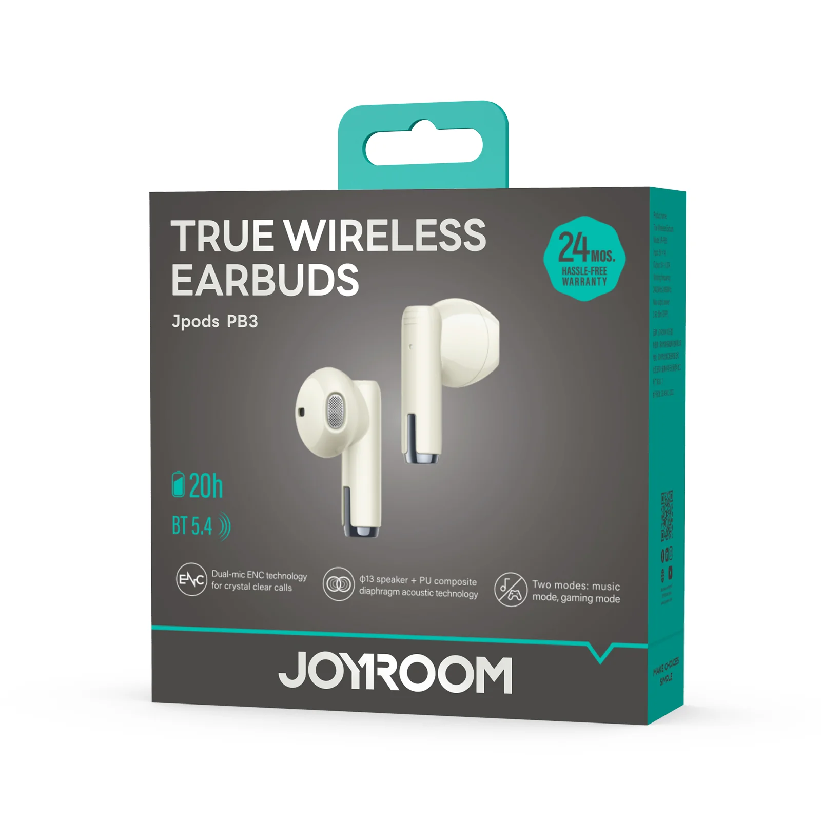 JR-PB3 True Wireless Bluetooth Earphones Beige - Image 6