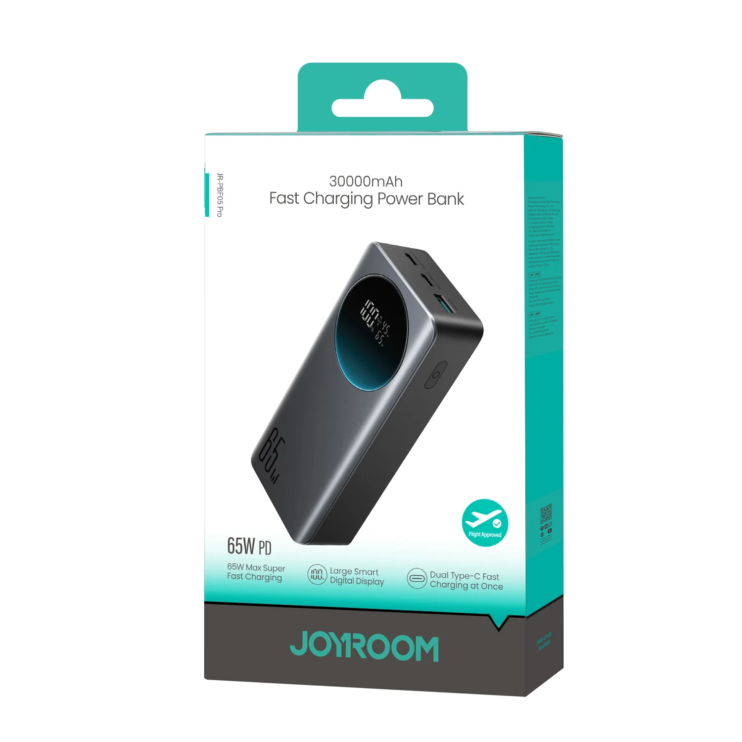 JR-PBF05 Pro 65W Digital Display Fast Charging Power Bank 30000mAh--Black - Image 2