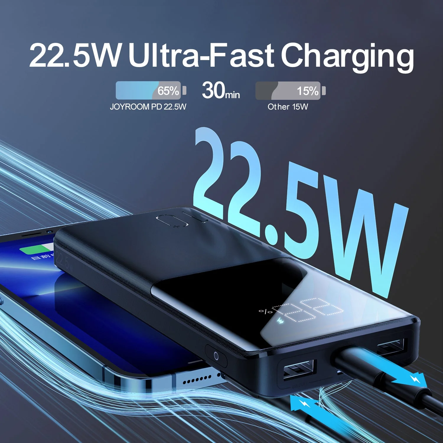 JR - QP191 22.5W LED Fast Charging Power Bank 10000mAh - Image 2