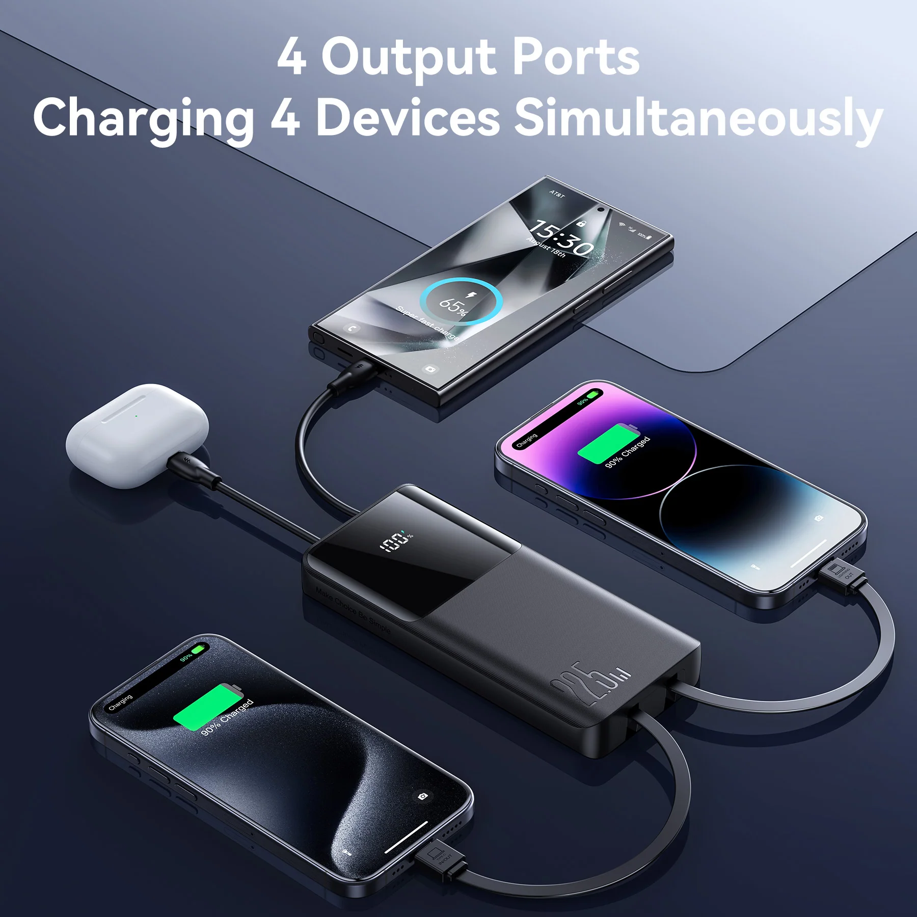 JR-PBF19 22.5W digital display with dual cable Powerbank 10000mAh black - Image 4