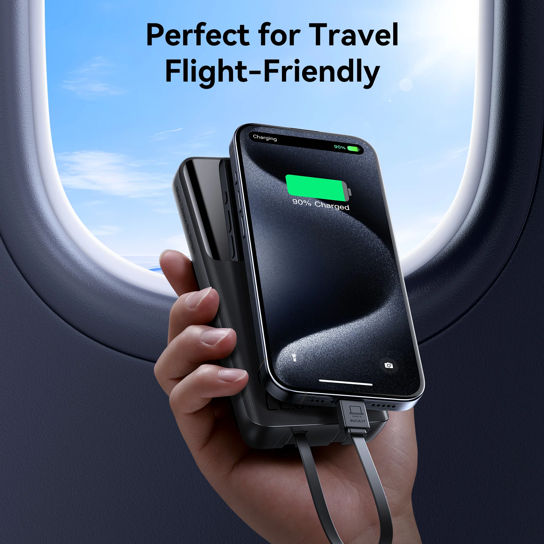 JR-PBF19 22.5W digital display with dual cable Powerbank 10000mAh black - Image 5