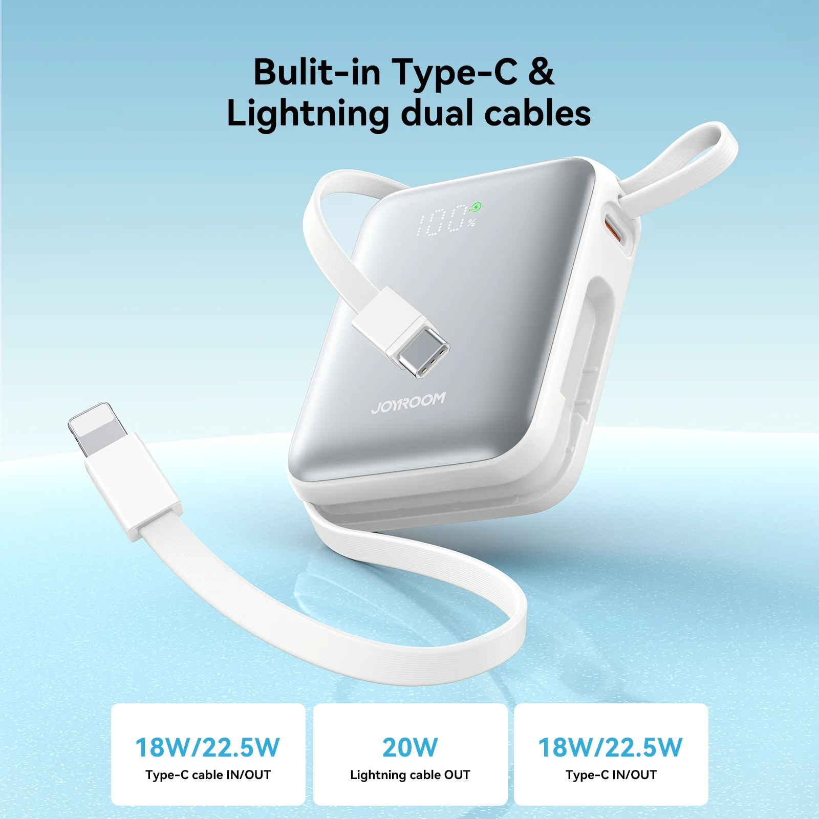 JR-PBF27 22.5W mini Power Bank with Dual Cables 10000mAh - Image 10