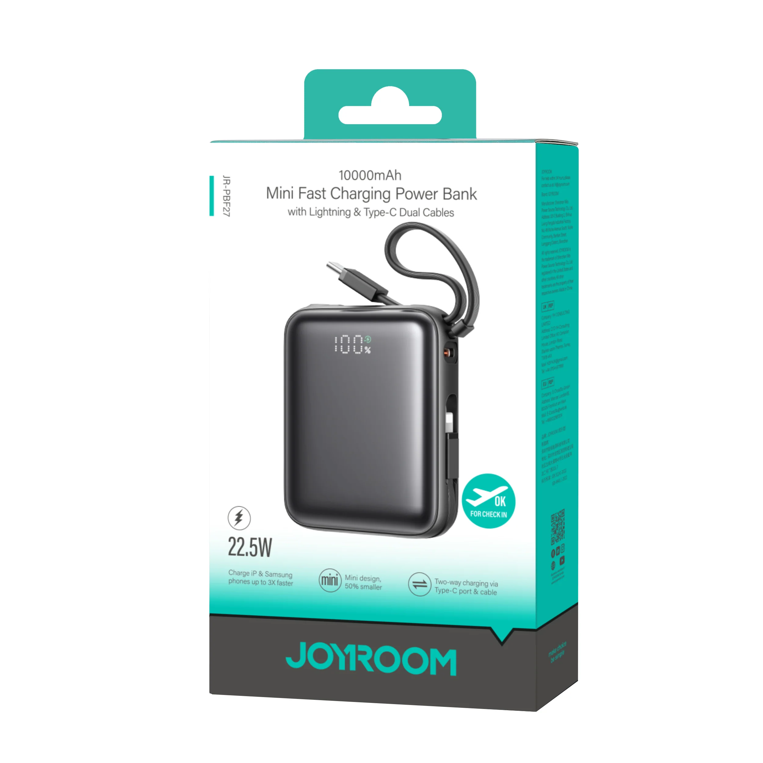 JR-PBF27 22.5W mini Power Bank with Dual Cables 10000mAh - Image 5