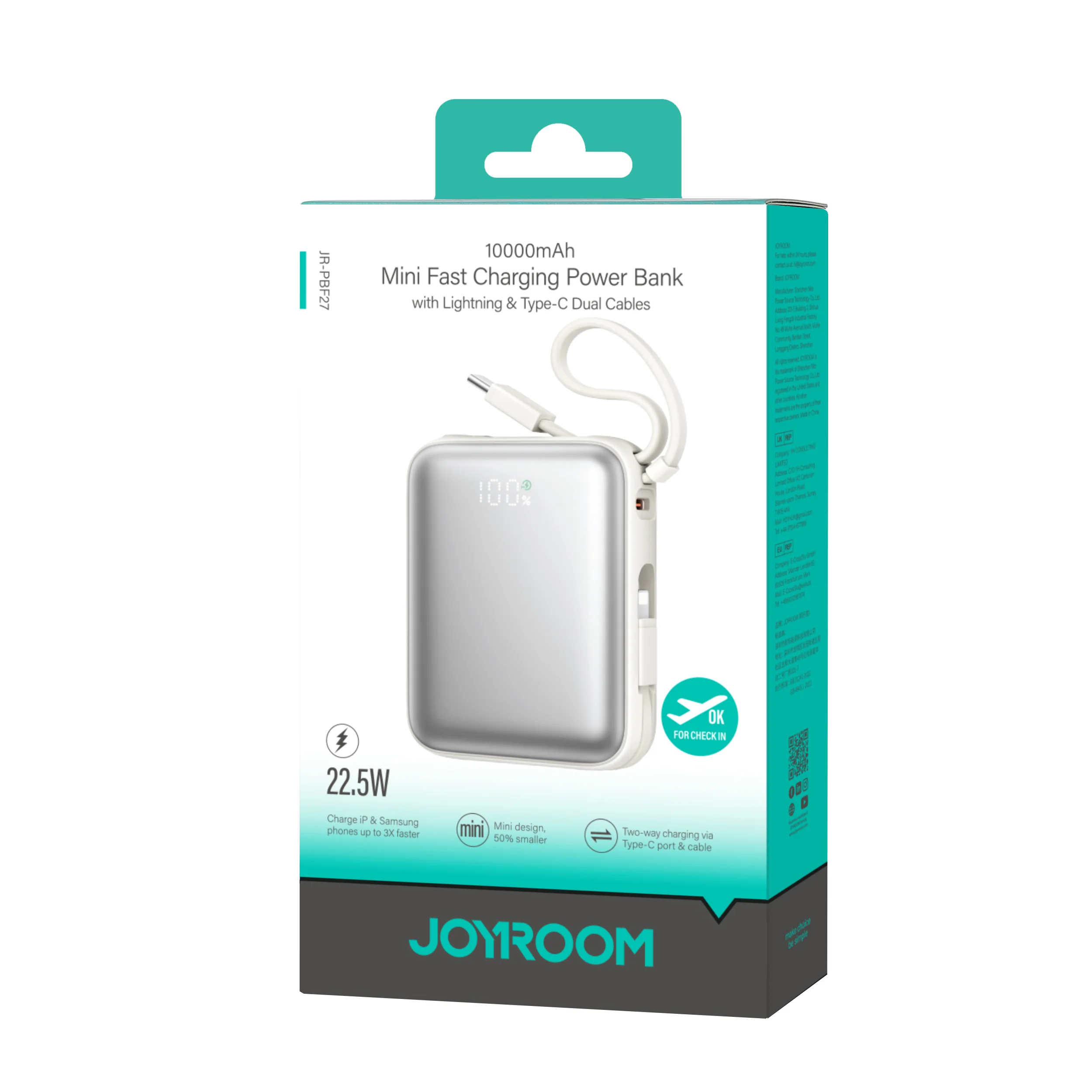 JR-PBF27 22.5W mini Power Bank with Dual Cables 10000mAh - Image 6