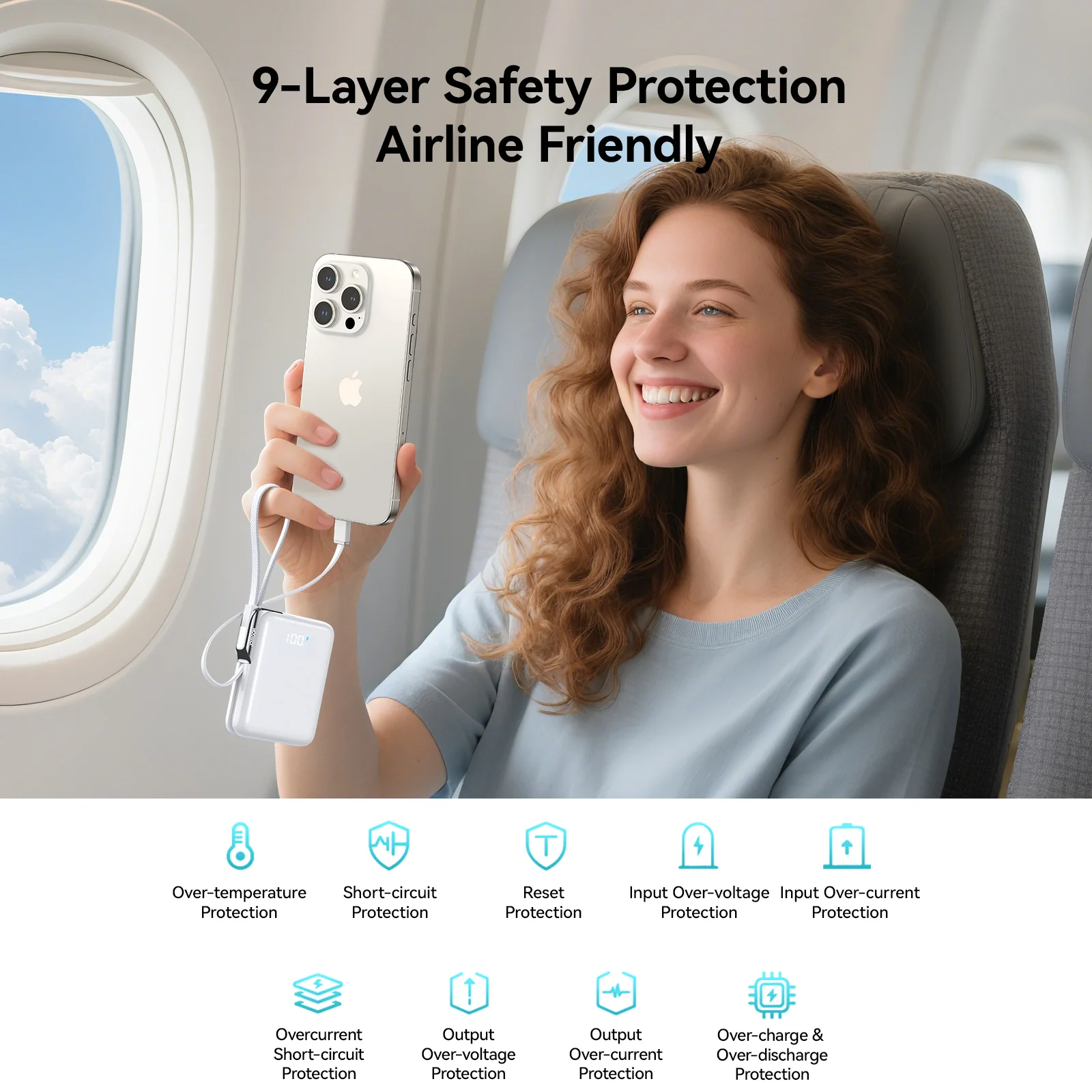JR-PBF27 Pro 30W Power Bank with Built-in Type-C Cable & Extra C-to-L Cable 10000mAh-White - Image 10